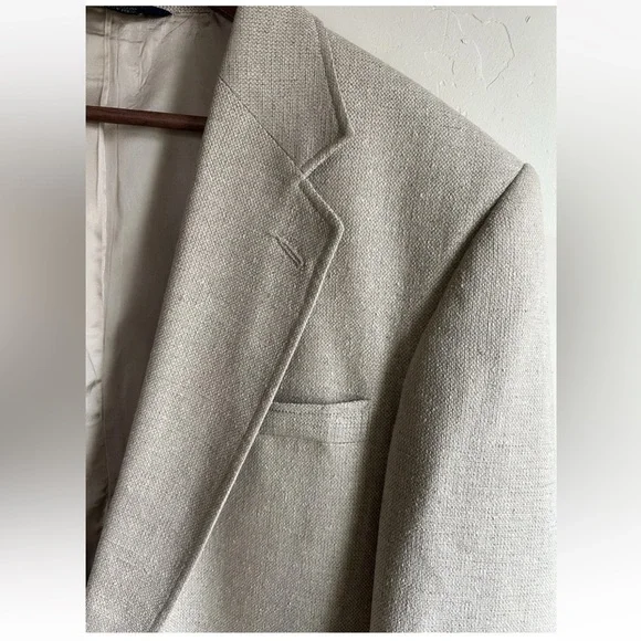 ▶️ Vintage Hopsack 100% Silk Sport Coat 43R Cream Textured Blazer Jacket USA 90s - Picture 2 of 15